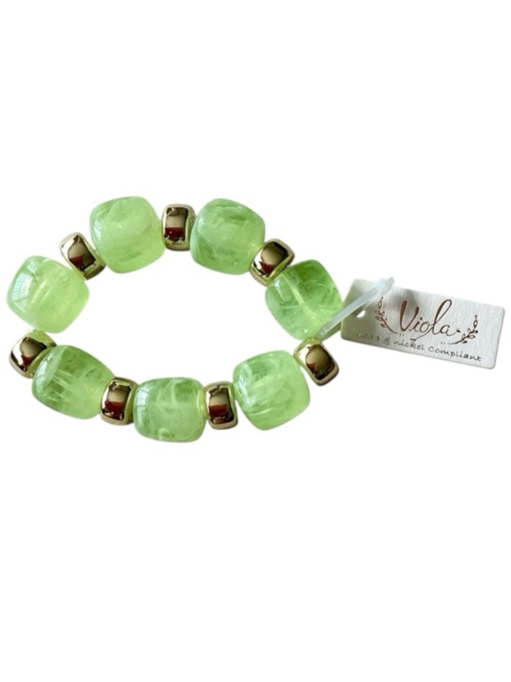 Viola Lime Green & Gold Tone Soho Brunch Beaded Stretch Bracelet (NWT) - Picture 3 of 5